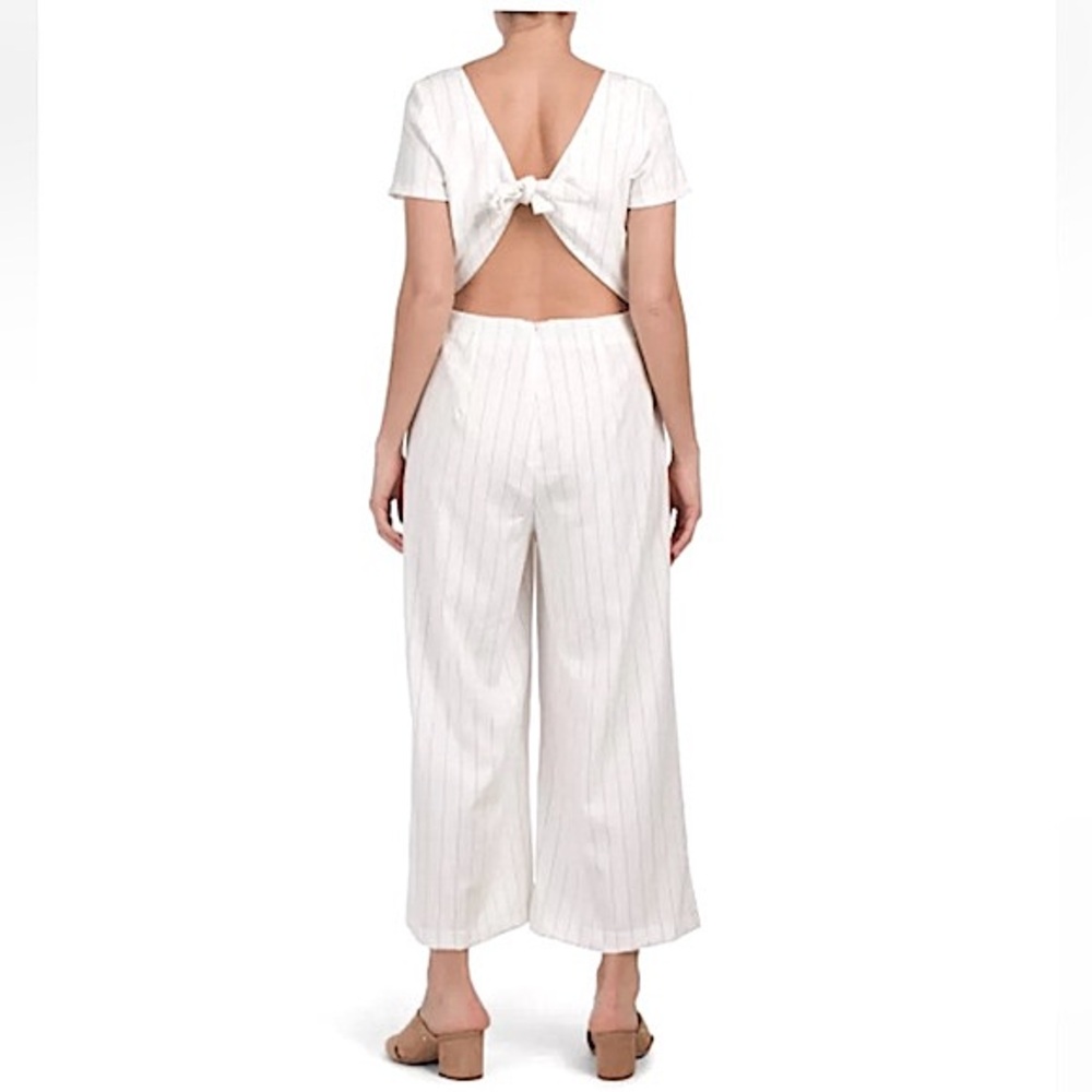 Belle Vere Pinstripe Tie Back Jumpsuit Ivory